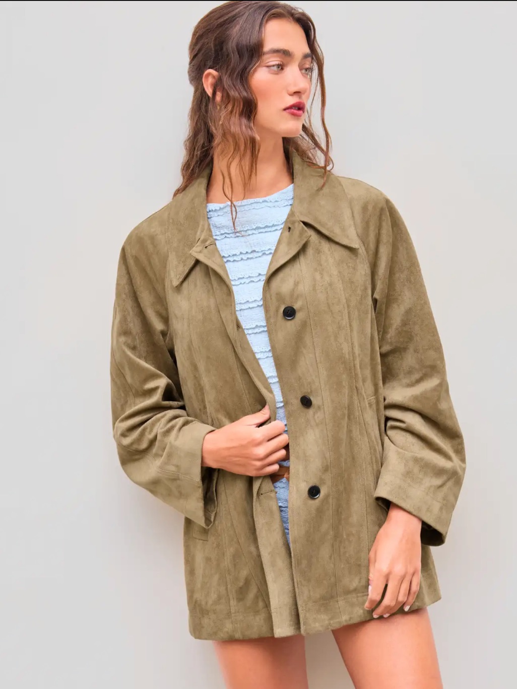 Nwt Cider Suede Collar Solid Button